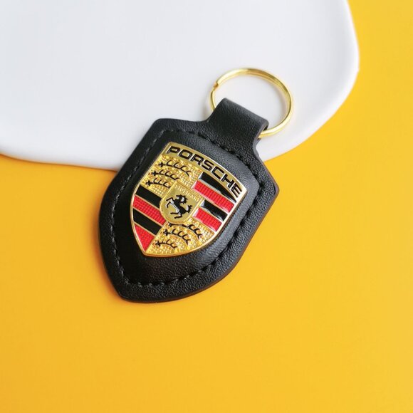 Porsche Luxury Black Leather Keychain Classic Style Premium Gift - Picture 1 of 3